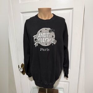 Vintage Planet Hollywood Adult Large Sweatshirt Black Paris Grey Long Sleeve